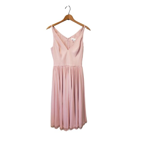 Dress The Population Alicia Mixed Media Midi Chiffon Skirt Dress in Blush Small - Picture 1 of 13